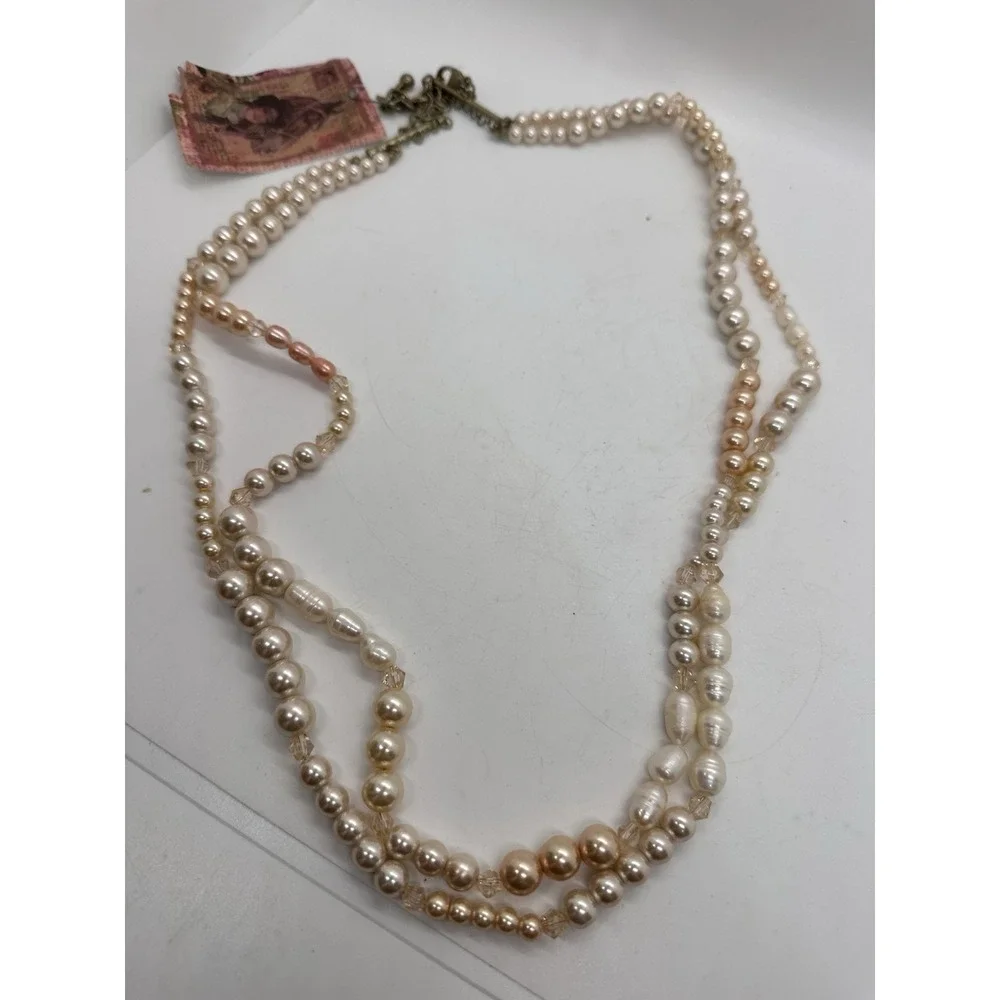 Handmade Multi‎ Strand Freshwater Pearl Necklace Blush Champagne Beads